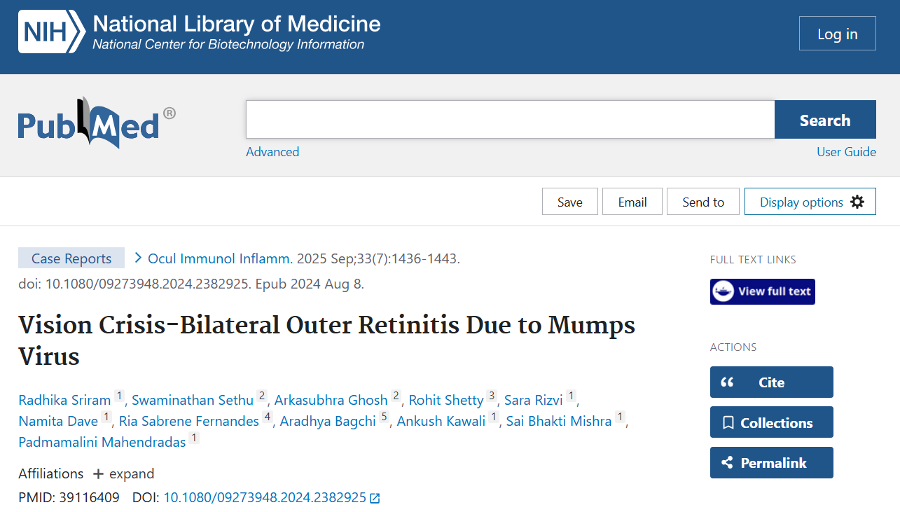 Vision Crisis-Bilateral Outer Retinitis Due to Mumps Virus