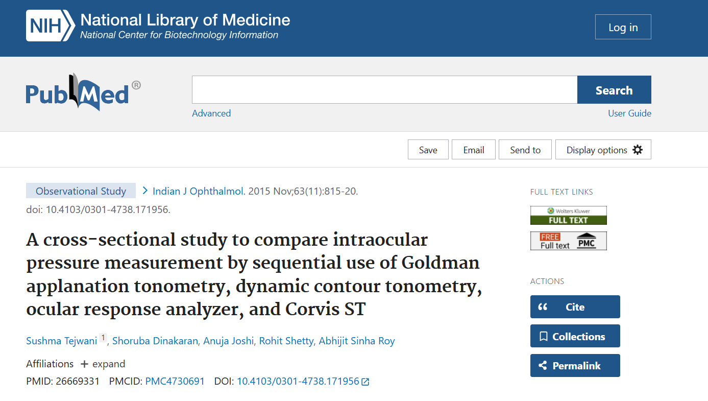 A cross-sectional study to compare intraocular pressure measurement by sequential use of Goldman applanation tonometry, dynamic contour tonometry, ocular response analyzer, and Corvis ST