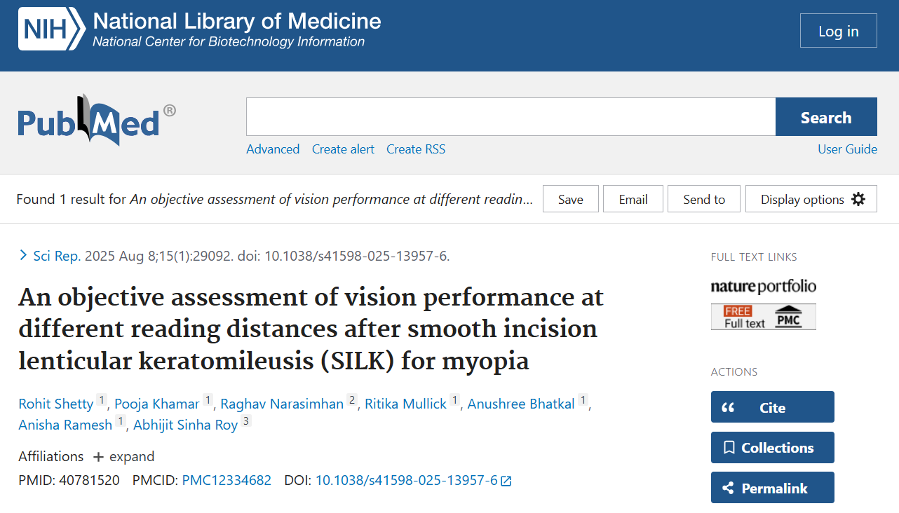 An objective assessment of vision performance at different reading distances after smooth incision lenticular keratomileusis (SILK) for myopia