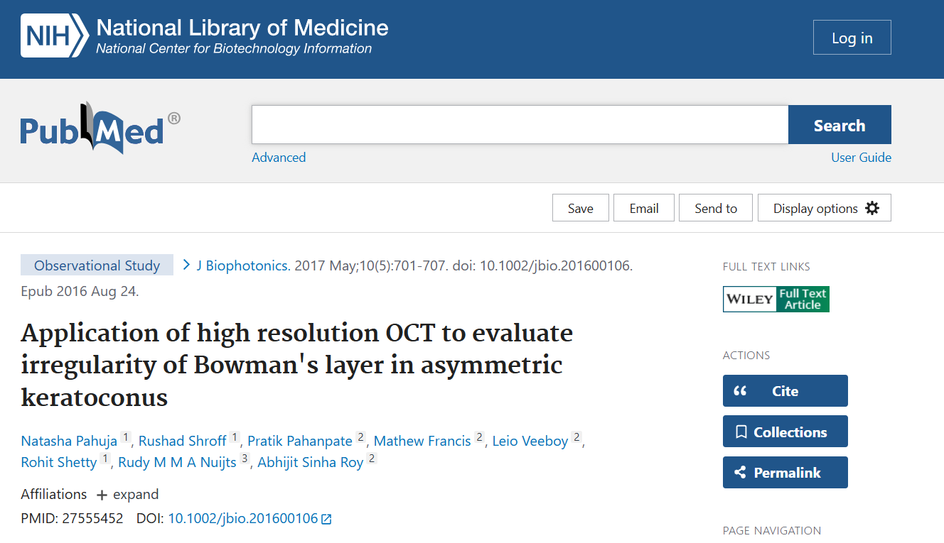 Application of high resolution OCT to evaluate irregularity of Bowman's layer in asymmetric keratoconus.