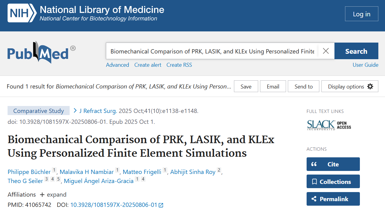 Biomechanical Comparison of PRK, LASIK, and KLEx Using Personalized Finite Element Simulations.
