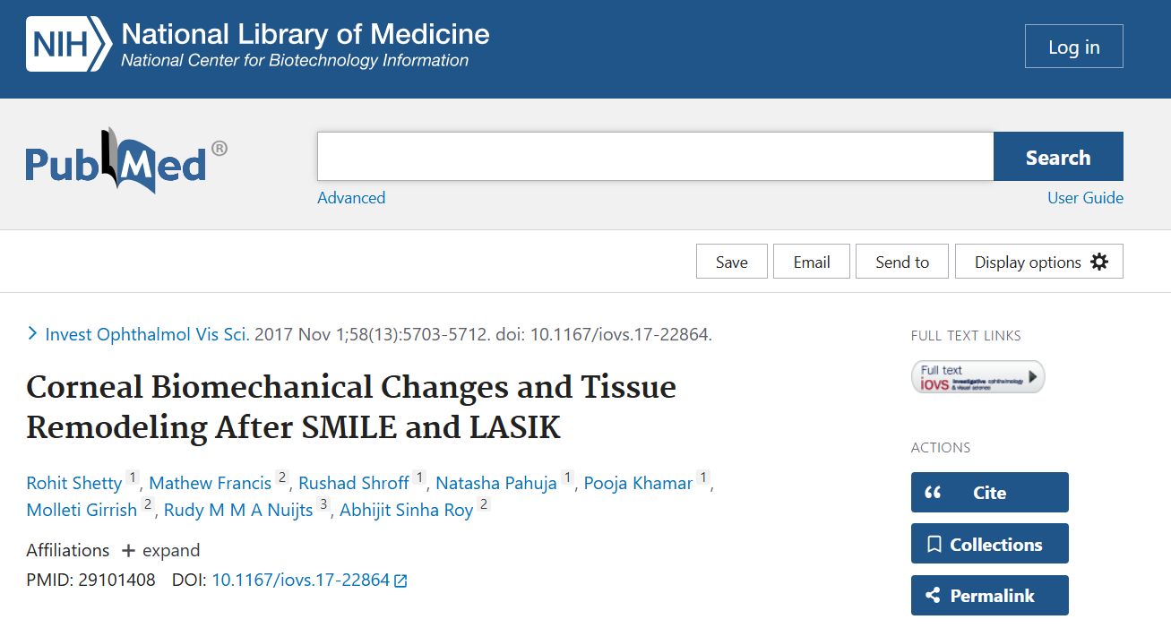 Corneal Biomechanical Changes and Tissue Remodeling After SMILE and LASIK.
