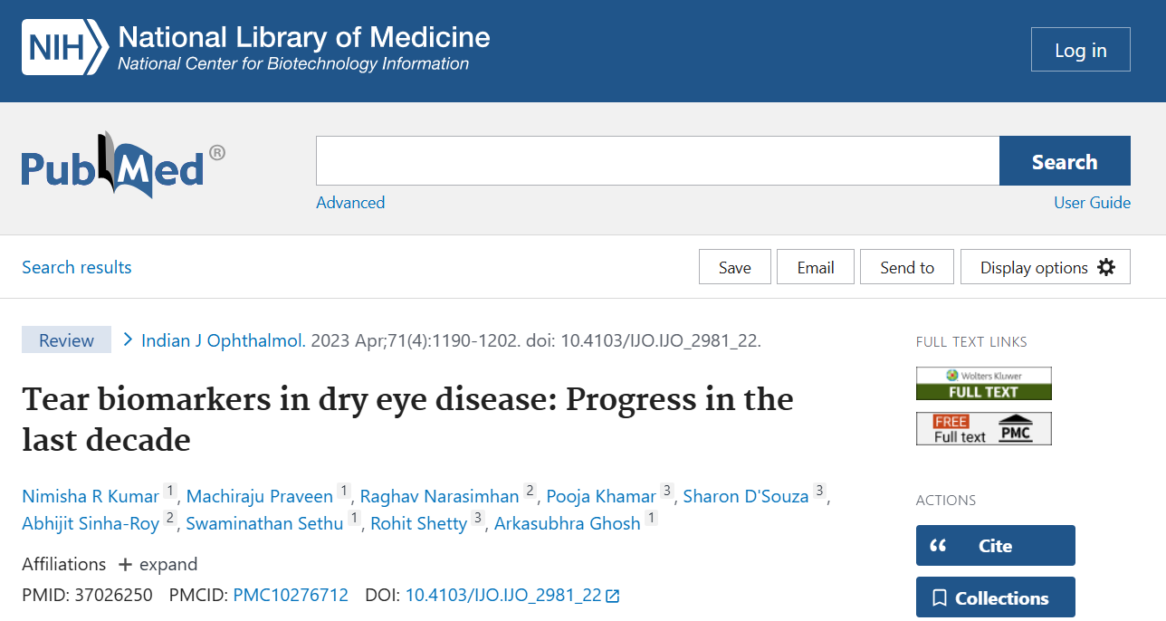Tear biomarkers in dry eye disease Progress in the last decade