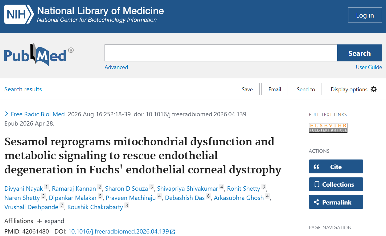 Sesamol reprograms mitochondrial dysfunction and metabolic signaling to rescue endothelial degeneration in Fuchs' endothelial corneal dystrophy